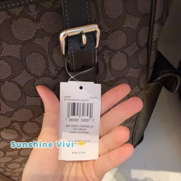 NWT COACH CR325 Sprint Tote Bag in Signature Jacquard Silver/Charcoal/Black - Picture 4 of 9